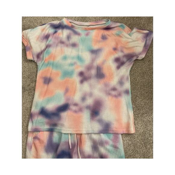 Pastel Blend Tie-Dye Waffle Knit Pajama Lounge Shorts Set, sz L - Picture 3 of 6